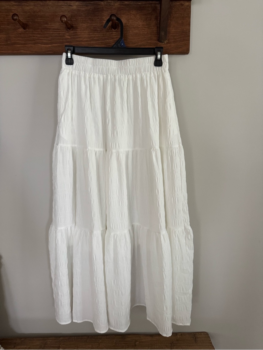 White Tiered Maxi Skirt with Elastic Waist